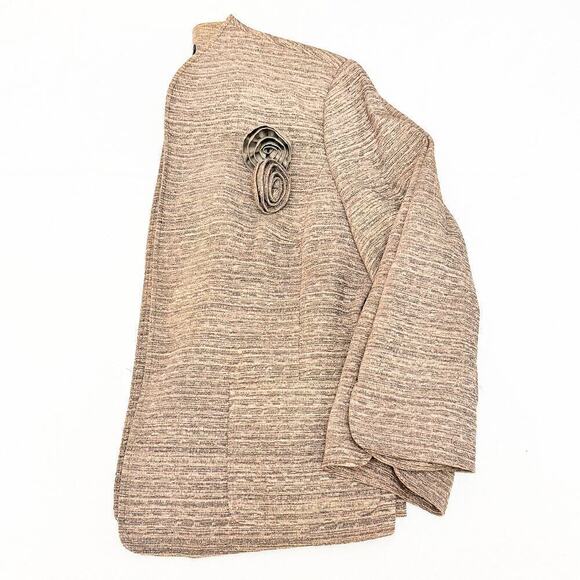 Due Per Due Brown Tweed Textured Blazer Brown Jacket Flower Accent Size 20 - Picture 8 of 8